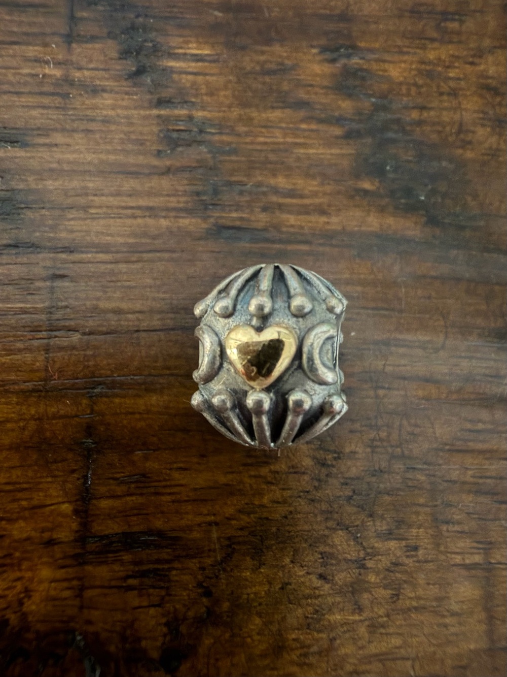 Pandora Bracelet Charm - Silver and Gold Heart Bead